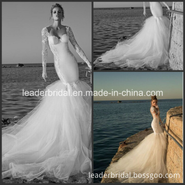 Backless Sheer Long Sleeve Cathedral Train Luxury Beach Bridal Wedding Gowns W14822